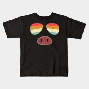 Retro Funny Pig Sunglasses Nose Bacon Barbeque Cool Snout Kids T-Shirt